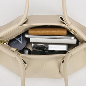 Pleated Leather Dual Knot Shoulder Handbag