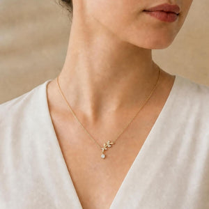 Classic Leaf Vine CZ Dangle Charm Necklace
