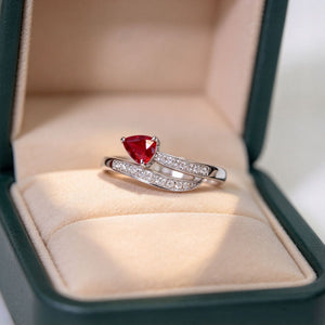 Sparkling Red Pear CZ Pave Bypass Band Ring