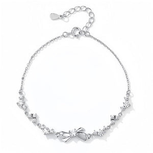 Bow Heart Triple CZ Adjustable Chain Bracelet