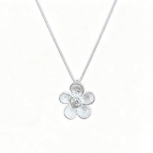 Minimalist Textured Floral CZ Charm Necklace