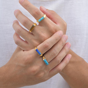 Vintage Baguette Inlaid Gemstone Band Ring