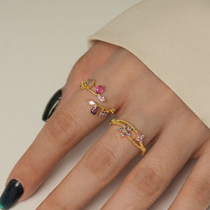 Layered Double Floral Stacking Bypass Ring
