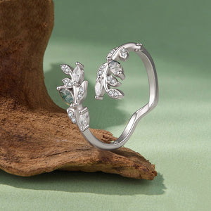 Moss Agate Leaf Branch Stackable Open Ring
