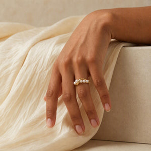 Organic Wavy Multi Pearl Stacking Open Ring