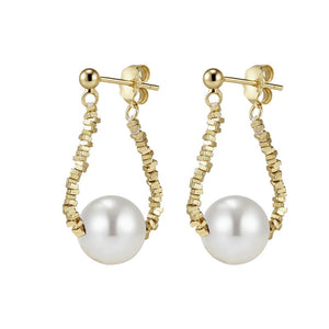 Dainty Crushed Silver Bead Pearl Drop Earrings