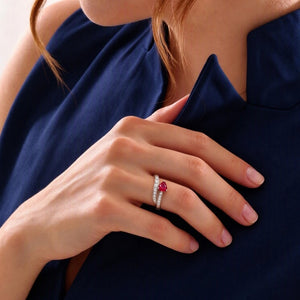 Sparkling Red Pear CZ Pave Bypass Band Ring