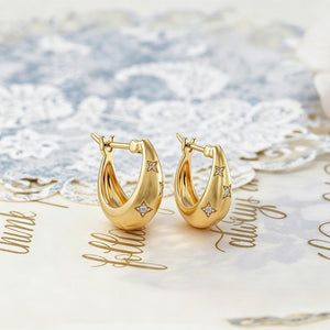 Chunky Gold Brushed Starburst Hoop Earrings
