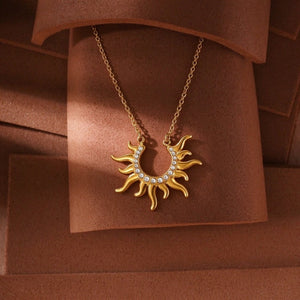Celestial Sunburst Pave CZ Pendant Necklace