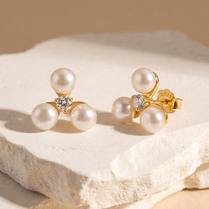 Triple Pearl Cluster CZ Cartilage Stud Earrings