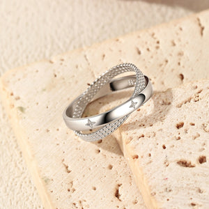Dual Intertwined Carve Star Beaded Band Ring