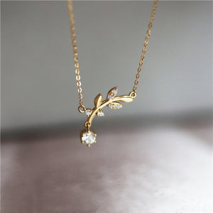 Classic Leaf Vine CZ Dangle Charm Necklace