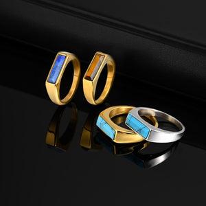 Vintage Baguette Inlaid Gemstone Band Ring