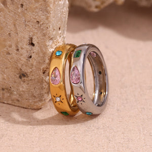 Multi Colorful Gems Chunky Dome Band Ring