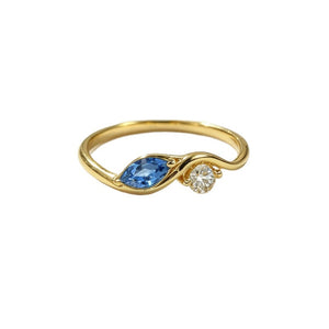 Two-Tone Double Shape CZ Wave Band Ring