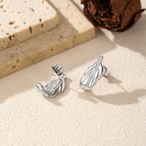 Dainty Round Moissanite Feather Stud Earrings