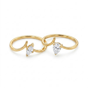 Double Shape Crystal Curved Wave Band Ring