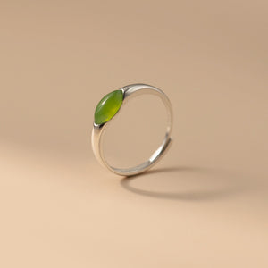Marquise Green Jade Solitaire Stackable Ring