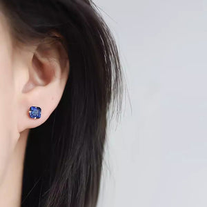 Blue Square Sapphire Cartilage Stud Earrings