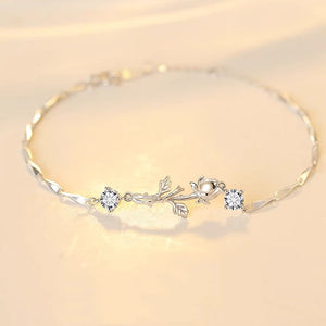 Rose Flower Twig Twisted Bar Chain Bracelet