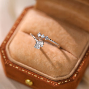 Ginkgo Leaf CZ Cluster Adjustable Open Ring
