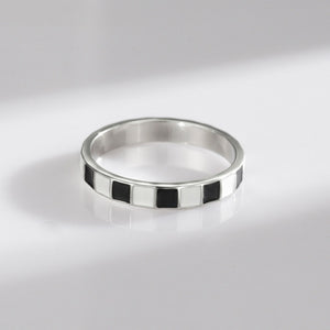 Checkerboard Black White Enamel Band Ring