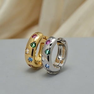 Multi-shaped Rainbow CZ Huggie Hoop Earrings