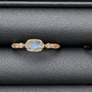 Dainty Oval Blue Moonstone Prong Band Ring