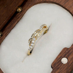 Classic Textured Leaf Half Pave CZ Band Ring