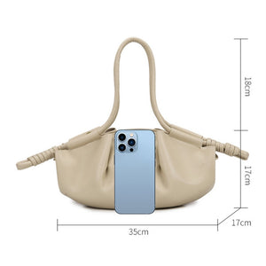 Pleated Leather Dual Knot Shoulder Handbag