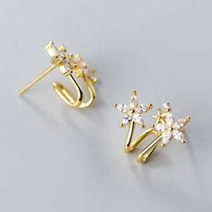 Flower Star Illusion Double Row Stud Earrings