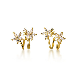 Flower Star Illusion Double Row Stud Earrings
