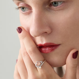 Dainty Oval Gemstone Filigree Lace Band Ring