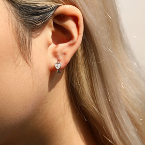 Heart White Enamel Star Huggie Hoop Earrings