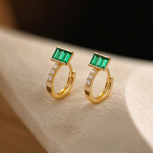 Green Baguette Cut CZ Huggie Hoop Earrings