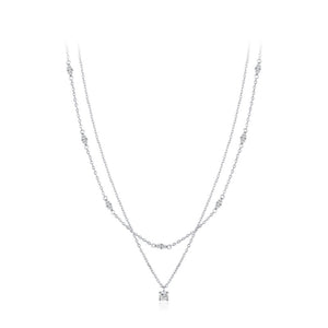 Double Layer Moissanite CZ Pendant Necklace