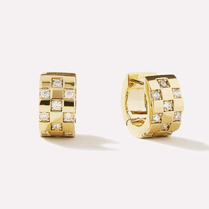 Checkerboard Moissanite Huggie Hoop Earrings