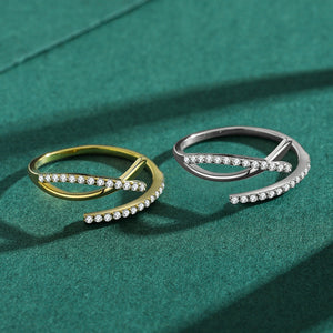 Dainty Pave CZ Cross Over Bypass Open Ring
