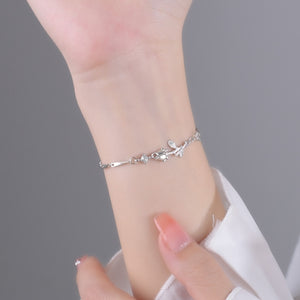 Rose Flower Twig Twisted Bar Chain Bracelet