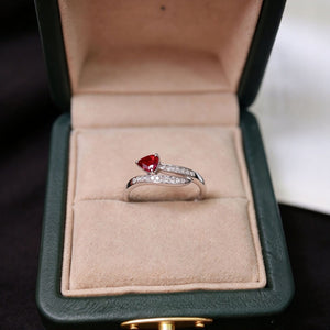 Sparkling Red Pear CZ Pave Bypass Band Ring