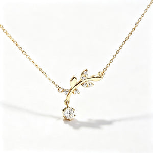 Classic Leaf Vine CZ Dangle Charm Necklace