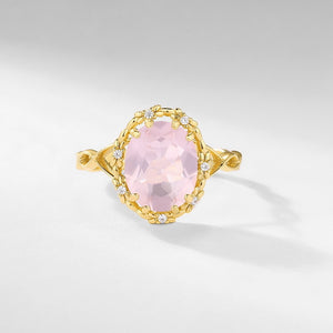 Oval Rose Quartz Twisted Adjustable Ring