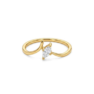 Double Shape Crystal Curved Wave Band Ring