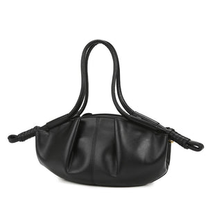 Pleated Leather Dual Knot Shoulder Handbag