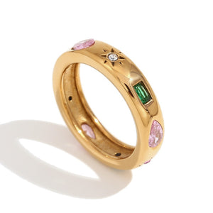 Multi Colorful Gems Chunky Dome Band Ring