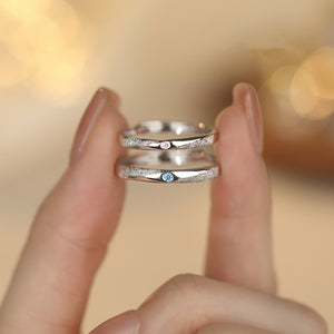 Dainty Frosted CZ Couple Matching Open Ring