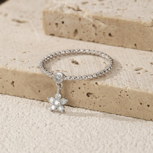 Moissanite Flower Dangle Charm Beaded Ring