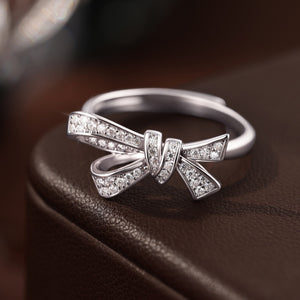 Moissanite Pave Ribbon Bow Knot Open Ring