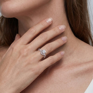 Round Moissanite Wave Crown Pave Band Ring
