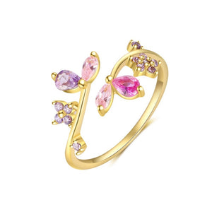 Two-Tone Butterfly Floral Stacking Bypass Ring